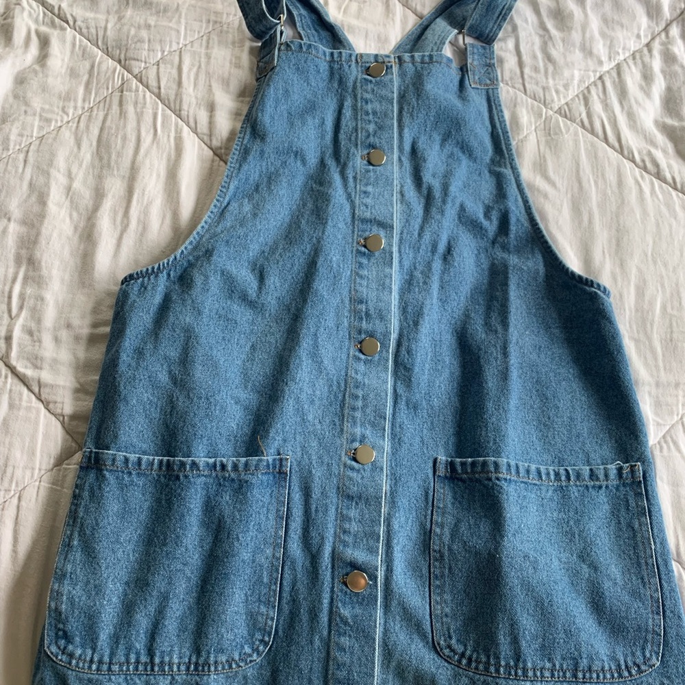 Denim overall dress! Size M/L, light wash, new never worn.